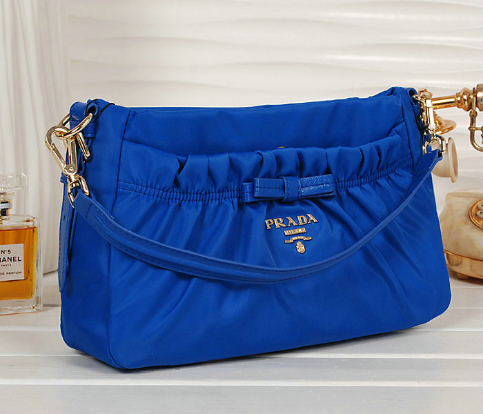 2014 Prada fabric shoulder bag BN1560 blue - Click Image to Close